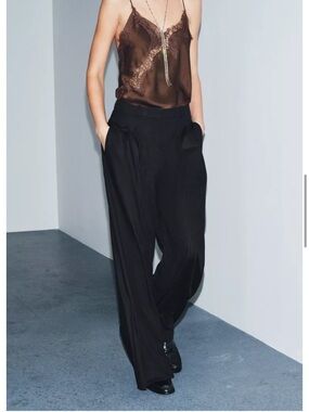 Zara Black Pleated High-Waist Super Wide Leg Trousers